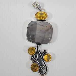Handmade Silver Pendant with Dendritic Opal and Faceted Citrine Accents